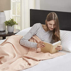 Madison Park Couverture de luxe en coton liquide de haute qualité, douce et confortable 100 % coton filé à l'anneau pour lit, canapé ou canapé Blush Full/Queen Quilts & Quilts Naty Shop
