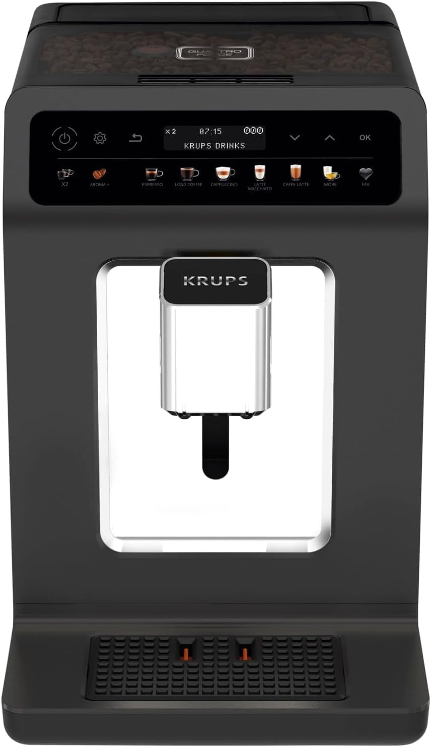 Machine à expresso automatique KRUPS Evidence One avec tuyau à lait, cappuccino à une touche, 12 boissons spéciales, fonction 2 tasses, écran couleur, machine à expresso, certificat TÜV, noir, EA895N10