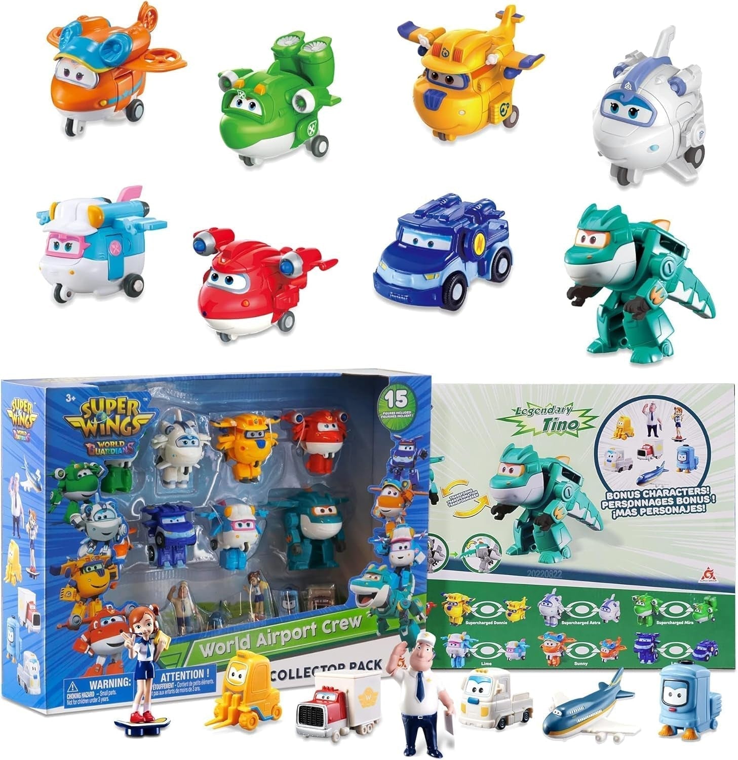 Super Wings Transform-A-Bots World Airport Crew - Série 1 - Pack collector Crew - 15 figurines - Figurines d'action 2" Naty Shop S6-15 Figures