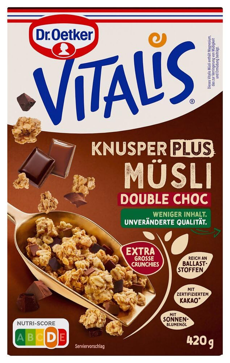 Dr. Oetker Vitalis KnusperPlus Double Chocolate : Muesli croustillant au chocolat au lait et noir, paquet de 7 (7 x 450g)