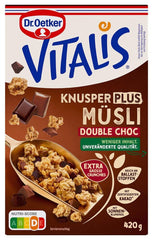 Dr. Oetker Vitalis KnusperPlus Double Chocolate : Muesli croustillant au chocolat au lait et noir, paquet de 7 (7 x 450g)