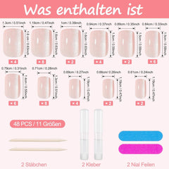 Kiiwah 48 pièces ongles carrés courts ongles artificiels roses colle sur bouts d'ongles courts faux ongles