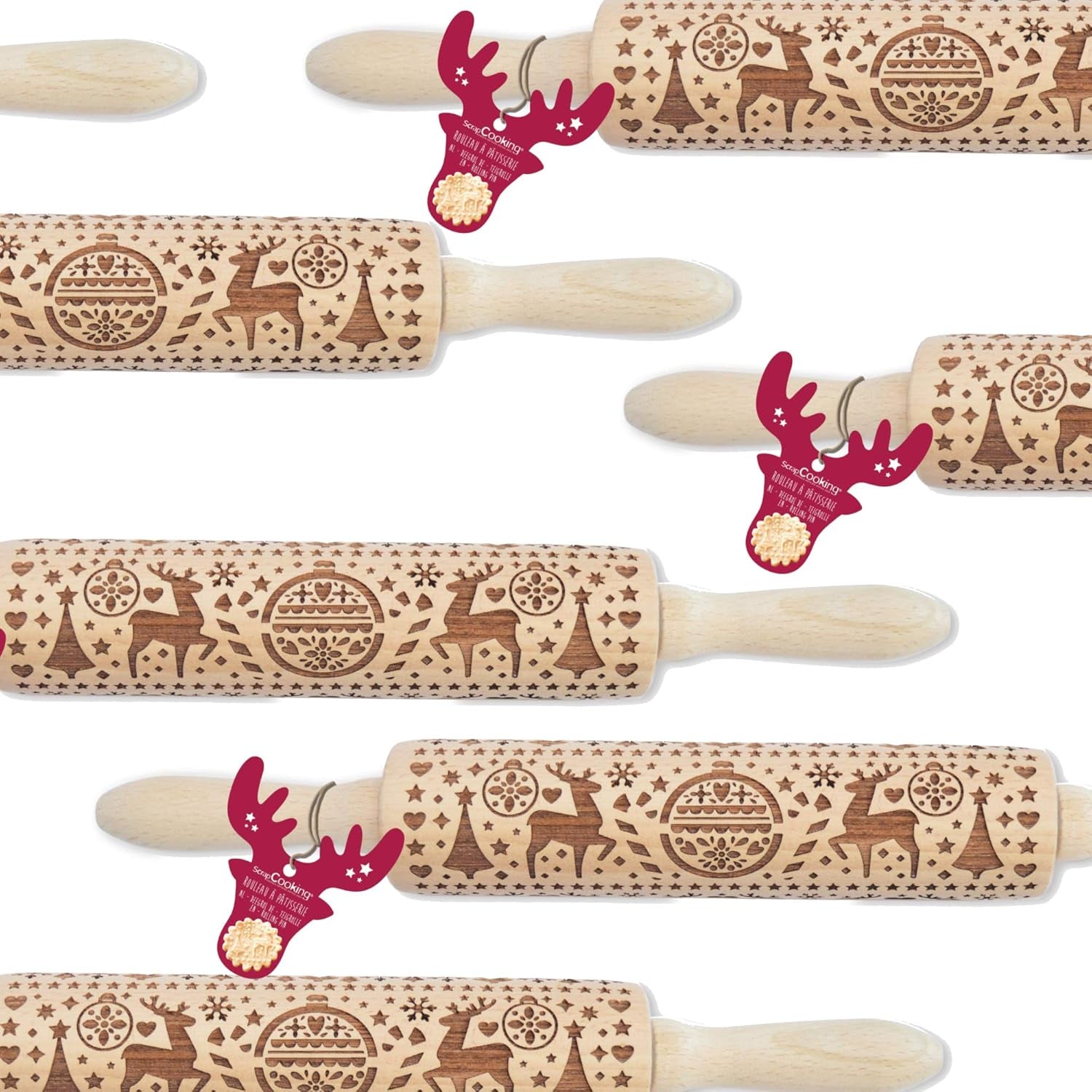 Scrap Cooking Rouleau à pâtisserie en bois motif Noël « Noël » - Rouleau à gaufrage pour biscuits - Accessoire décoratif - 5242
