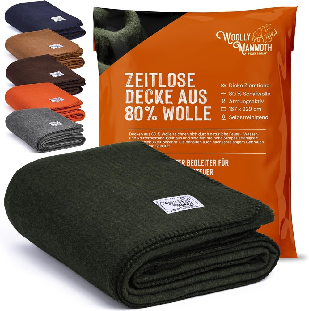 Couverture de camping Woolly Mammoth Woollen Co., extra large, laine mérinos, l'équipement extérieur parfait pour le bushcraft, le camping, le trekking, la randonnée, la survie ou la couverture de cabine. Marron, 168 X 228 Woolly Mammoth Woollen Company Lits et couvertures Vert olive 66" X 90"