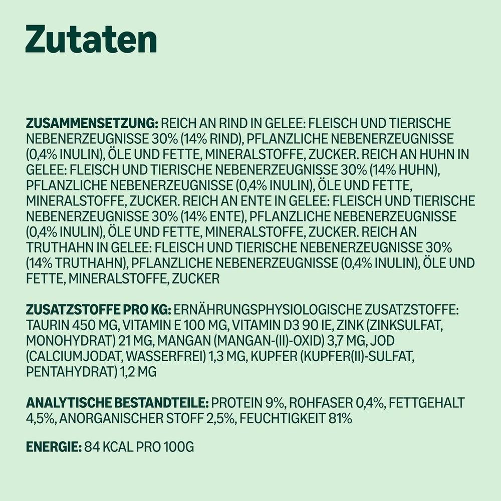 Amazon Nourriture humide sans céréales pour chats adultes Sélection de viande en gelée 4,76 kg 56 paquets de 85 g (anciennement Lifelong)