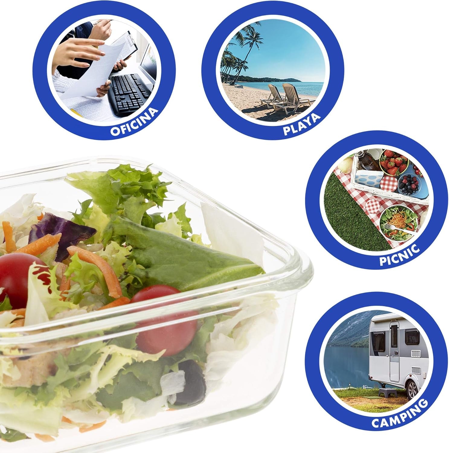 Max Home Lot de 8 récipients hermétiques en verre pour micro-ondes Boîte à lunch en verre Récipients alimentaires refermables 550 ml Couvercles transparents Récipients alimentaires (16538) Boîtes de conservation des aliments Naty Shop