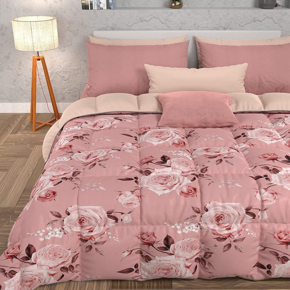 PETTI Artigiani Italiani - Couette d'hiver, Couette d'hiver, Couette simple, Double face, Impression monochrome et numérique, microfibre 100% hypoallergénique, Made in Italy Couettes et couettes Naty Shop Floral 21 Powder Una Piazza E Mezza