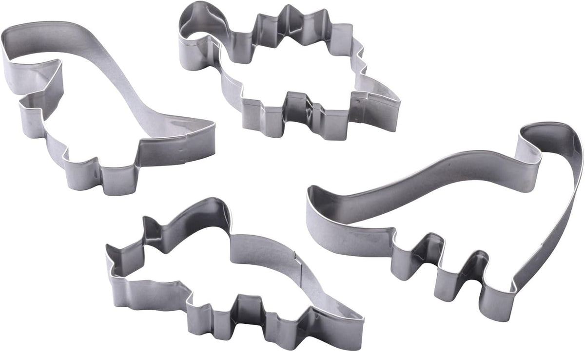 Zenker Lot de 4 emporte-pièces en forme de dinosaure en acier inoxydable – Parfait pour les séances de pâtisserie créatives avec les enfants, passe au lave-vaisselle, design dinosaure moderne, argent