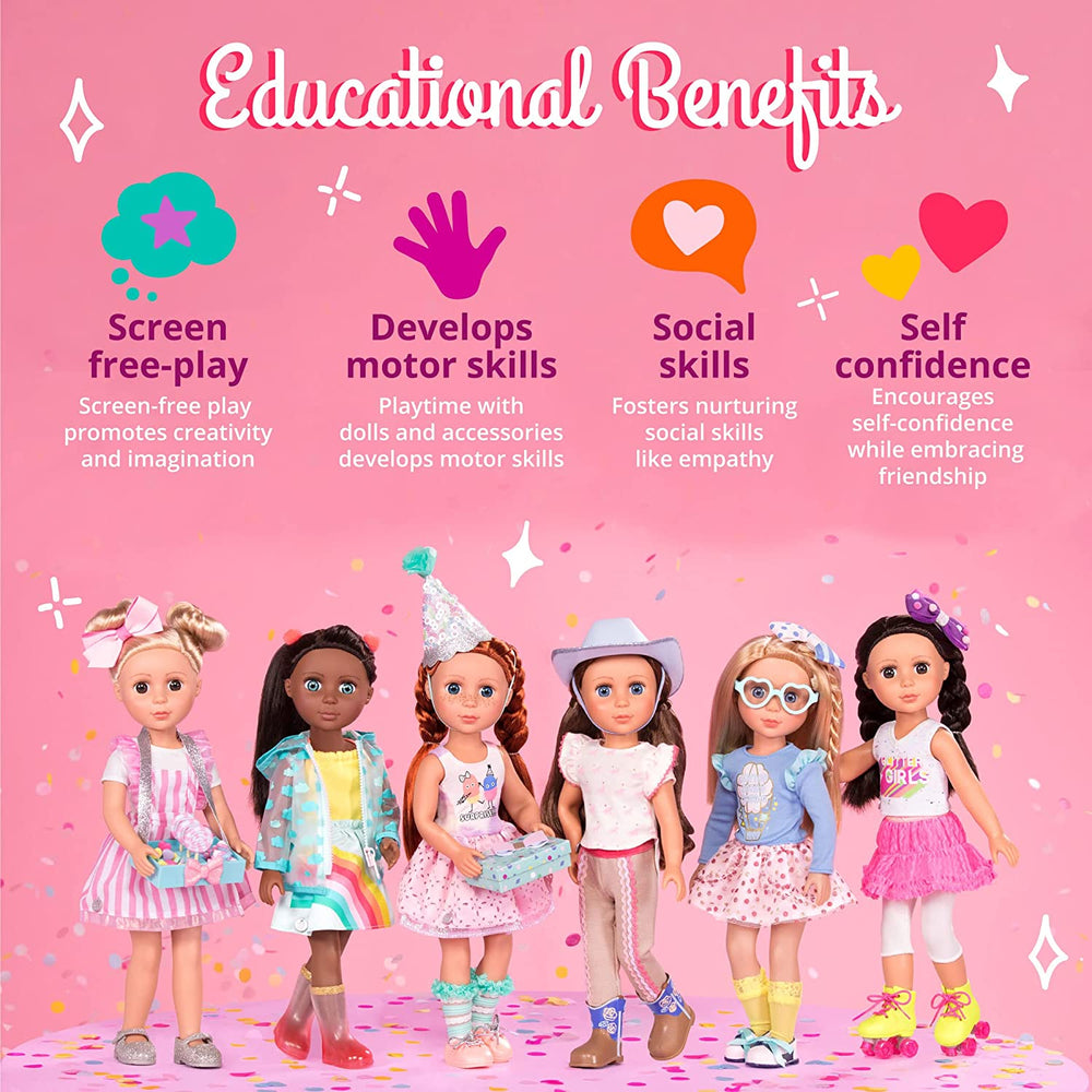 Glitter Girls - GG Surprise Birthday Party Set & Sashka - Bewegliche 36cm Puppe Sashka - Überraschungs-Geburtstagsparty-Set - Tisch & Stühle Möbel - 3 ans +
