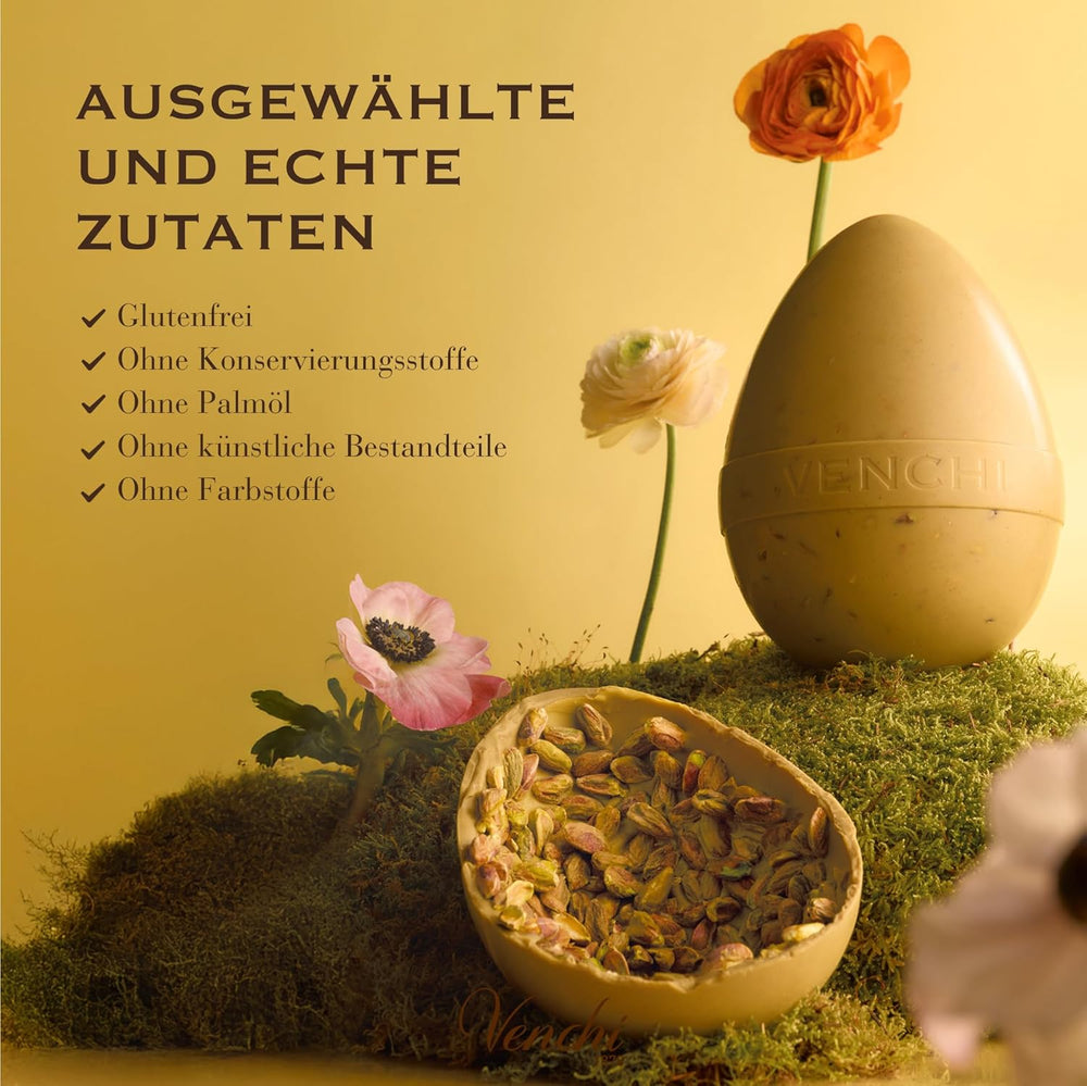 Venchi - Oeuf en chocolat, saveur pistache, à la pistache entière, avec surprise, sans gluten, 500g, collection Pâques, idée cadeau