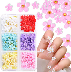 Ongles à fleurs 3D, 6 grilles, breloques à ongles en fleurs, strass en acrylique, accessoires pour ongles, décorations d'ongles de printemps à faire soi-même