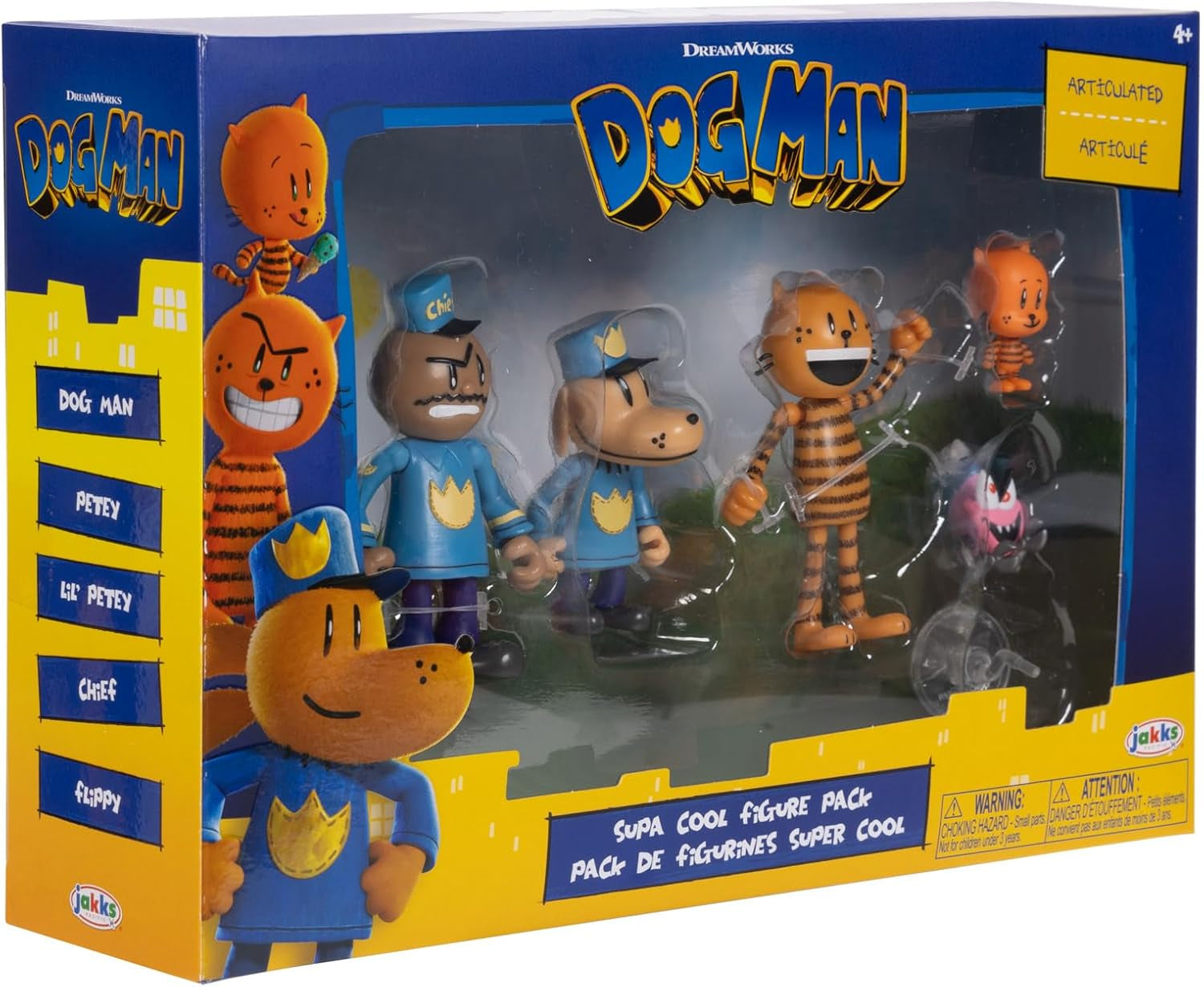 Ensemble multipack de figurines d'action Dog Man Movie de Jakks Pacific, comprenant des figurines mobiles de 6 cm - des jouets inspirés du film Lil Petey, Petey, Chief et Flippy ! Figurines Naty Shop