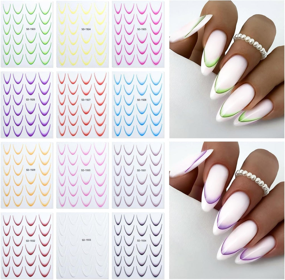 GZMAYUEN 12 couleurs français ongles autocollants 3D français dégradé couleur ongles autocollants auto-adhésif ongles conception ongles accessoires