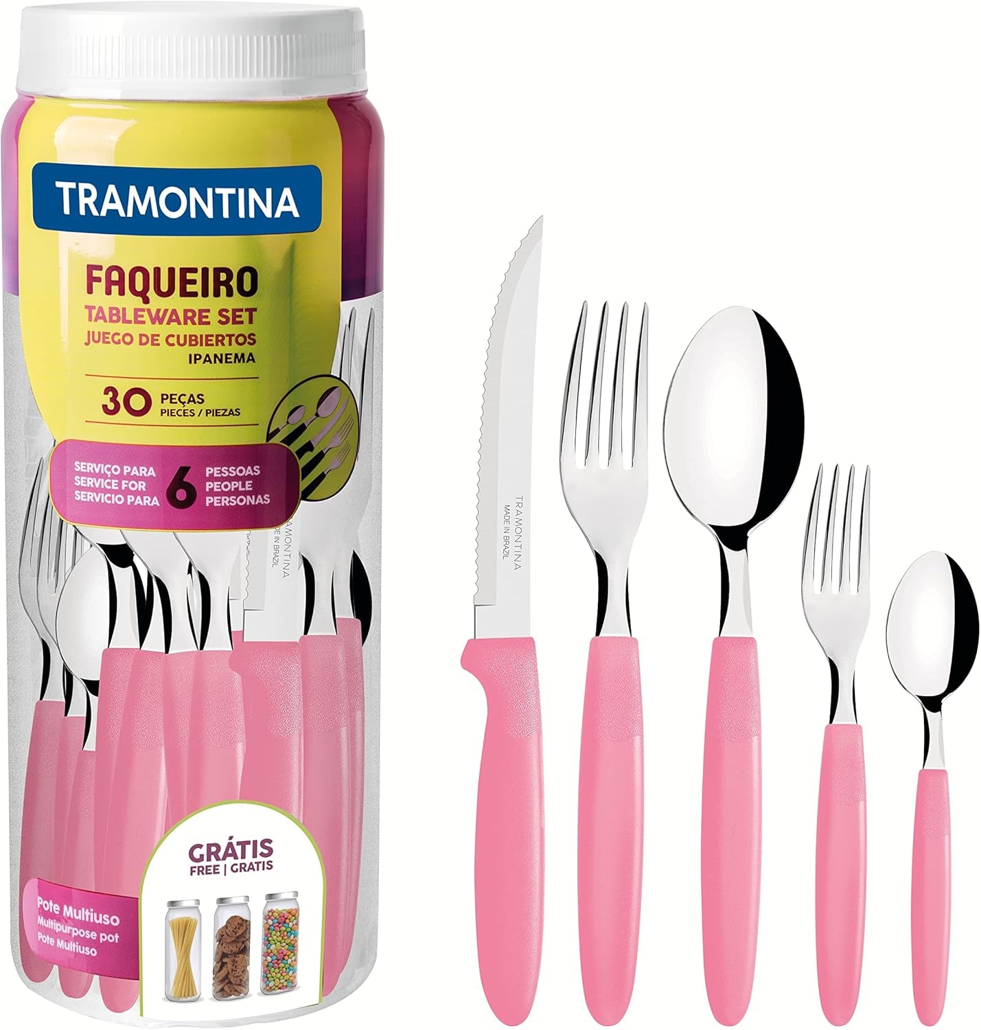 Tramontina Ipanema set de couverts pour 6 personnes, set de 30 pièces, cuisine inox Naty Shop Rose