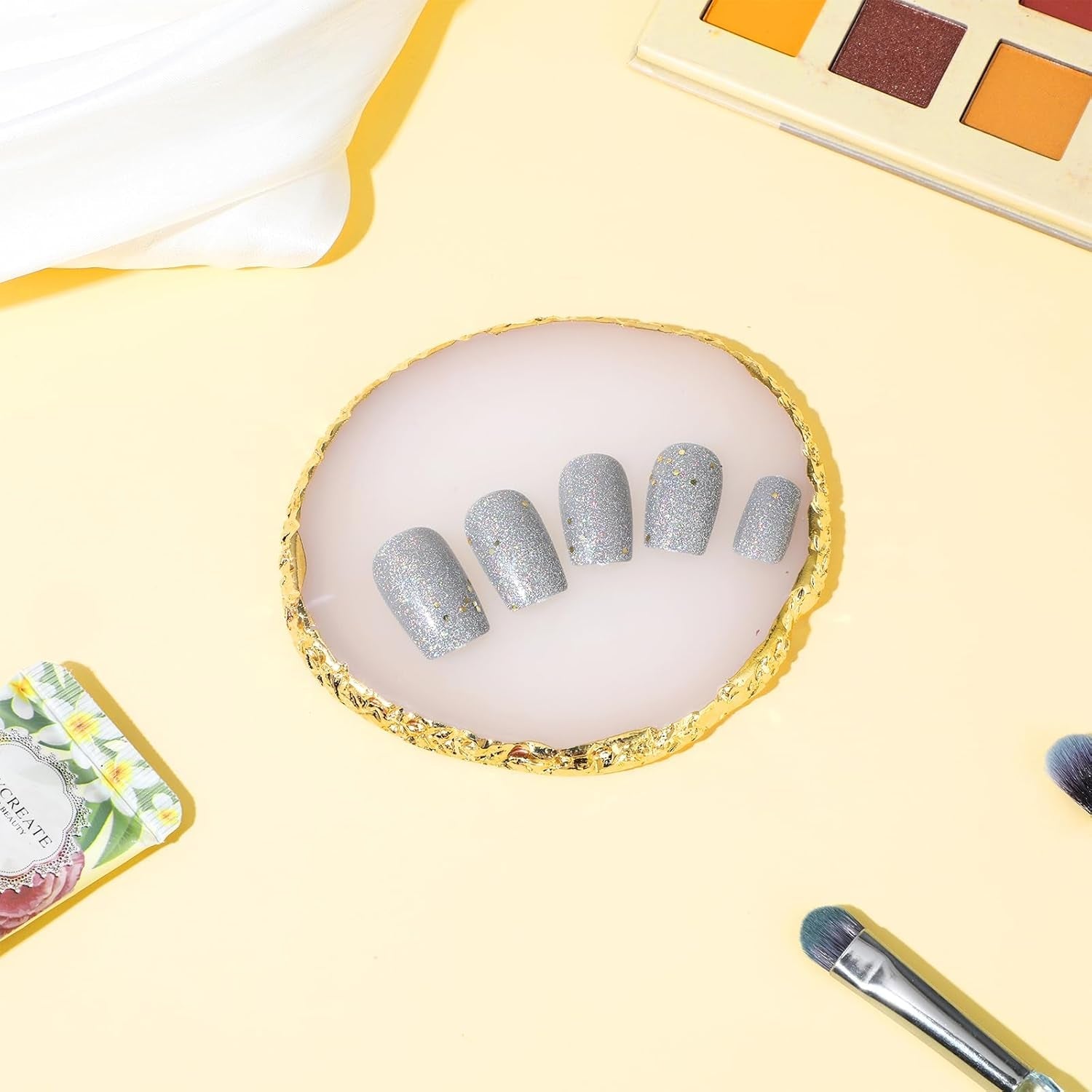 Harz Nail Art Palette,Maniküre Gemalt Palette,Goldener Rand Nagelleck Palette,Nail Art Make up Paletten Display Fach Nagel DIY Zubehör(Blanc)