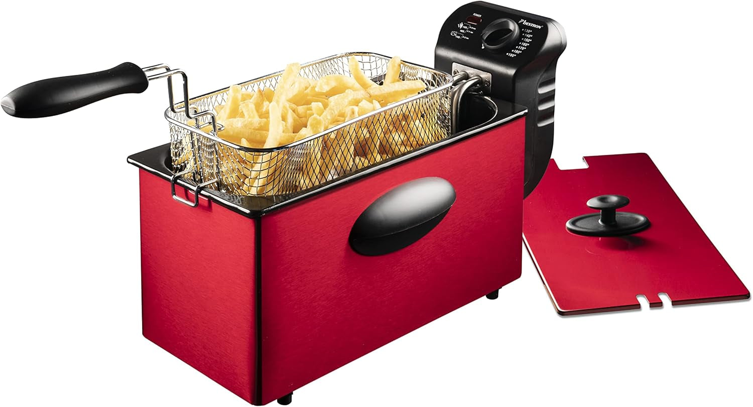 Friteuse à huile Bestron avec technologie zone froide, 3,5 litres, 2000 watts Electroménager Naty Shop Red Single