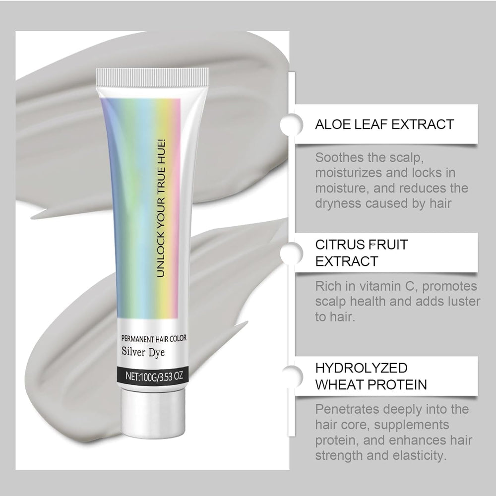 Coloration Cheveux Argent Gris Argent Crème Colorante Naturelle Crème Colorante Temporaire Crème Colorante Gris Crème Teinture Cheveux Argent Semi Permanente Pour Tous Types de Cheveux 2 Pièces Naty Shop Coloration Capillaire