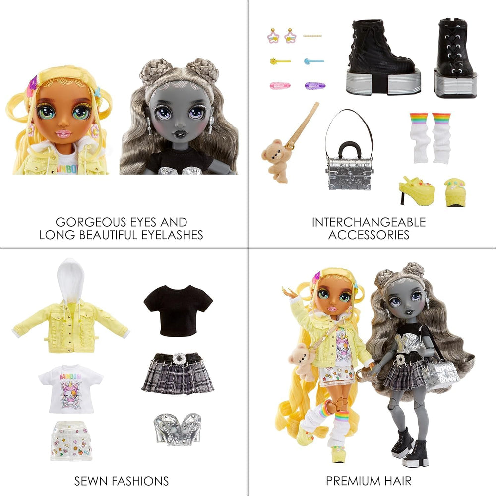 Édition spéciale Rainbow High Shadow High - Madison Twins Sunny et Luna - 2 poupées mannequins en tenues de créateurs jaunes et grises, à mélanger et à assortir avec des accessoires - Pour collectionneurs et enfants de 4 à 12 ans