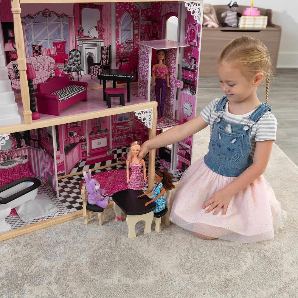Kidkraft Maison de poupée en bois Amelia avec meubles et accessoires, ensemble de jeu avec balcon et ascenseur pour poupées de 30 cm, jouet pour 3 ans, 65093 Naty Shop Dollhouses