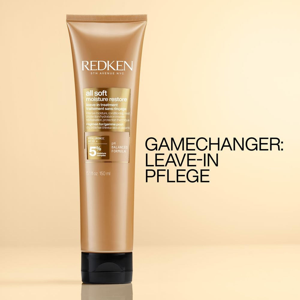 Redken Masque Capillaire à l'Acide Hyaluronique pour Cheveux Secs, Anti-Frisottis et Protection Contre la Chaleur jusqu'à 230°C, Masque sans Rinçage All Soft Moisture Restaurer, 1 x 150 ml Naty Shop Masque Capillaire