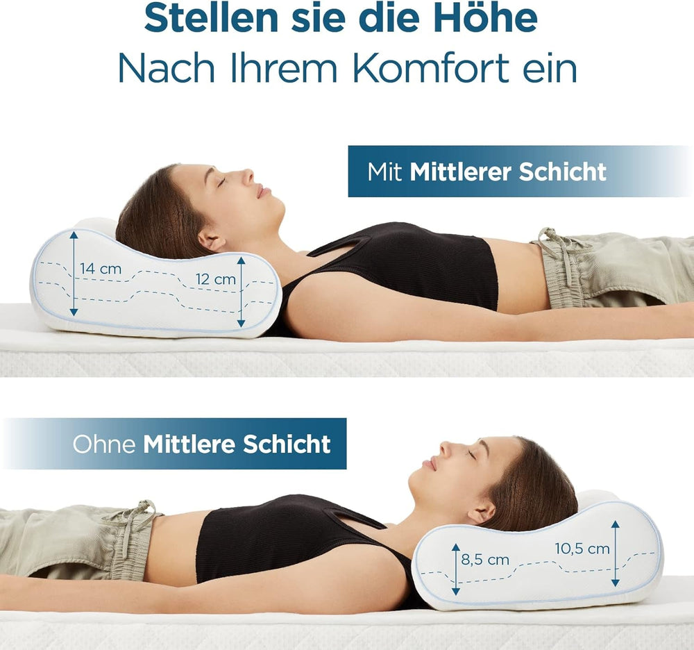 Oreiller orthopédique ORTHOVERSE - oreiller de soutien du cou, oreiller de couchage, oreiller, oreiller en mousse à mémoire de forme, oreiller, oreiller pour douleurs cervicales - réglable en hauteur, housse à l'aloe vera, aide médicale Naty Shop Oreillers orthopédiques cervicaux