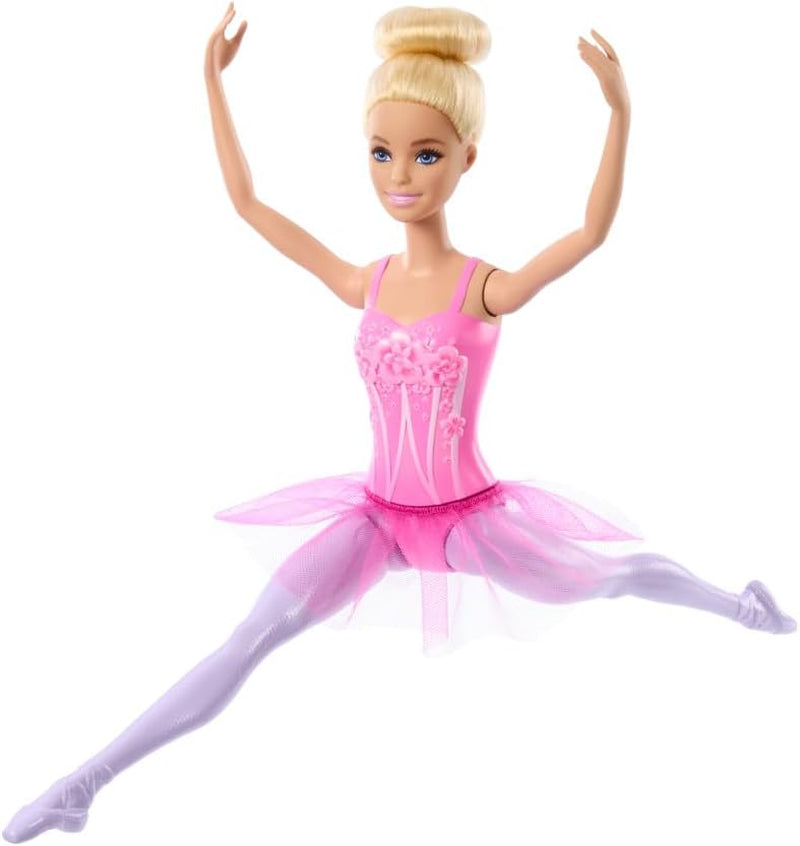 Barbie Ballerina-Puppe, Blonde Modepuppe in lilafarbenem, ausziehbarem Tutu, mit Ballettarmen und Ballerinaspitzenschuhen, HRG34