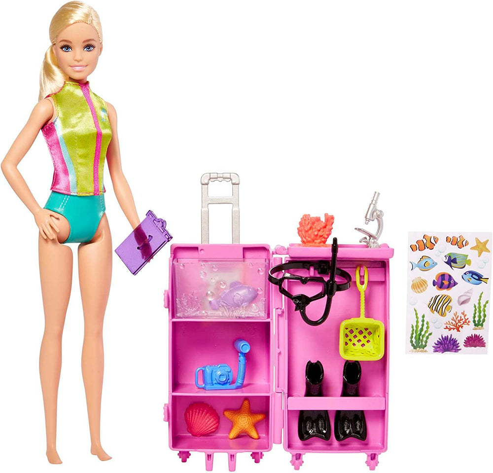Barbie série You Can Be Anything, biologiste marin, 1x poupée aux cheveux blonds, maillot de bain, dauphin, accessoires, cadeau pour enfants, jouet à partir de 3 ans, HMH26