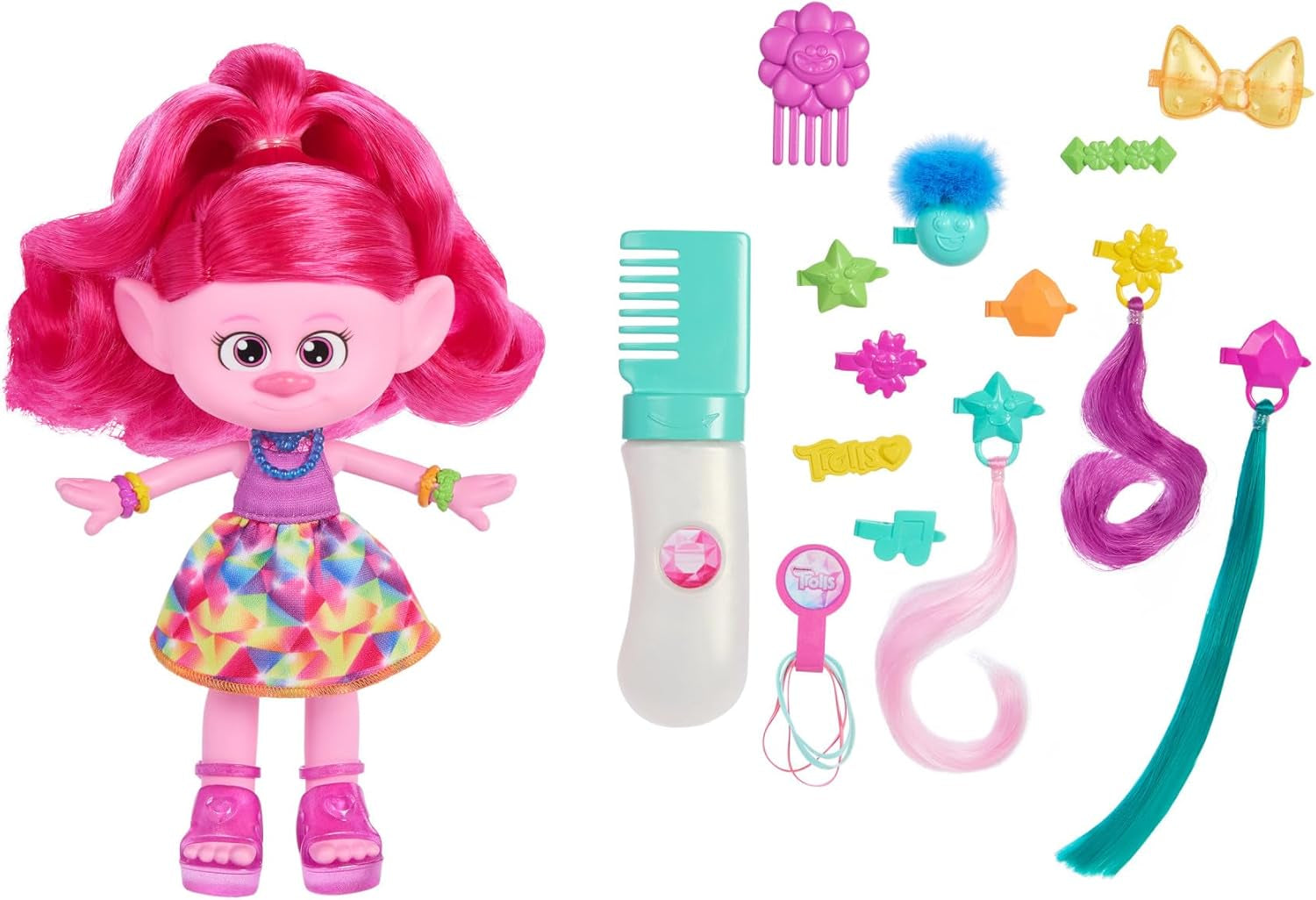 Mattel DREAMWORKS TROLLS Together Strong - Poupée mannequin Queen Poppy Hair-Tastic - 15+ accessoires, peigne à paillettes, gel pailleté lavable, à partir de 3 ans, HNF25 Naty Shop Queen Poppy Dolls