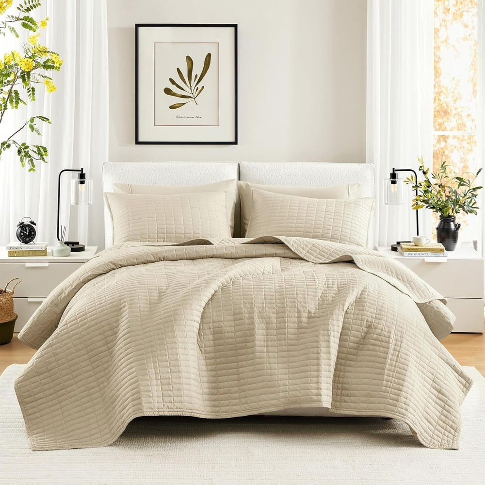 Comfort Spaces Kienna Parure de lit d'été de luxe à double couture, légère, douce, toute l'année, taie d'oreiller assortie, blanc, couverture pour lits king size (264,2 x 228,6 cm), Naty Shop Quilts & Quilts Ivoire King/Cal King (104"X90")
