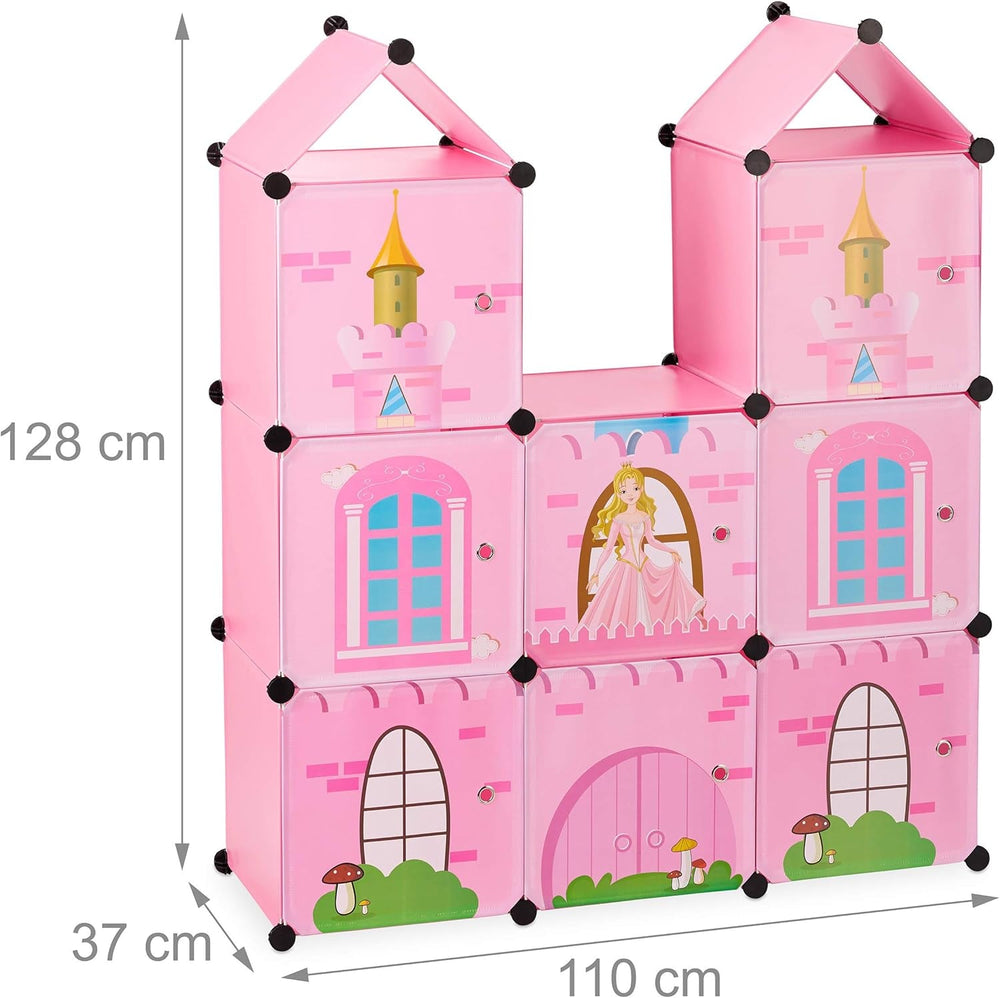 Relaxdays Etagère chambre enfant, château de princesse, plastique, meuble DIY avec portes, HBT : 128 X 110 X 37 Cm, rose Naty Shop Dollhouses