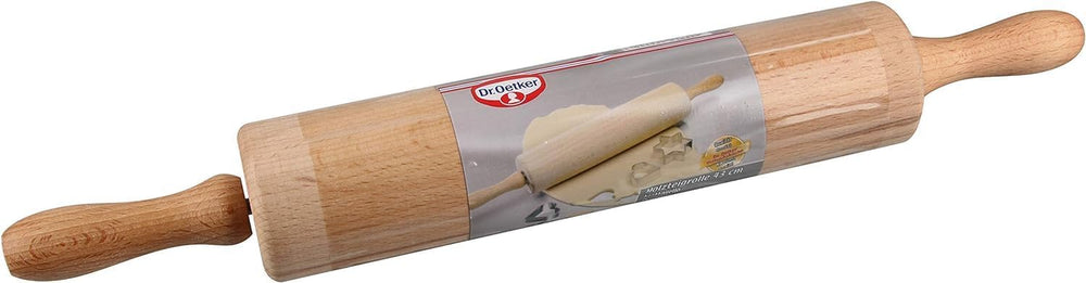 Dr. Oetker Rouleau à pâtisserie professionnel en bois de hêtre de haute qualité, poignée ergonomique, 440 x 60 x 60 mm, garantie 2 ans, bois marron