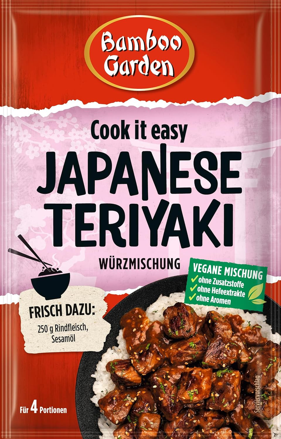 Bamboo Garden - Mélange d'assaisonnements Teriyaki, Gewürzmischung für Teriyaki, Pour 4 Portions, Sans Geschmackverstärker und Konservierungsstoffe, 1 x 25 g (Verpackungsdesign kann abweichen)