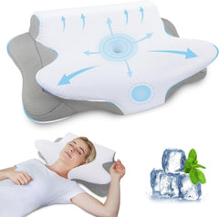 SAHEYER Oreiller Cervical 2 en 1 Oreiller Ergonomique de Soutien du Cou et Oreiller Roulant pour la Nuque Oreiller Orthopédique pour Dormeurs Latéraux Oreiller en Mousse à Mémoire pour Dormeurs Latéraux Oreillers Cervicaux Orthopédiques pour Dos et Ventre Naty Shop Gris