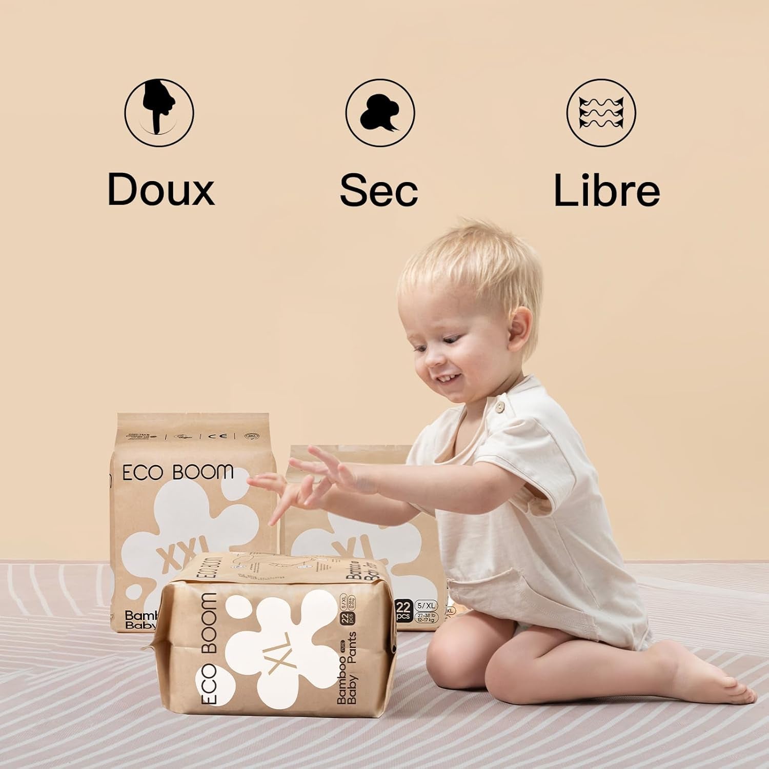 ECO BOOM Couches pour bébé en bambou - Taille 6 (20 kg), Couches pull-up à base de plantes (17 pièces) - Bio de qualité supérieure, sans parfum, respectueuses de la peau, super absorbantes