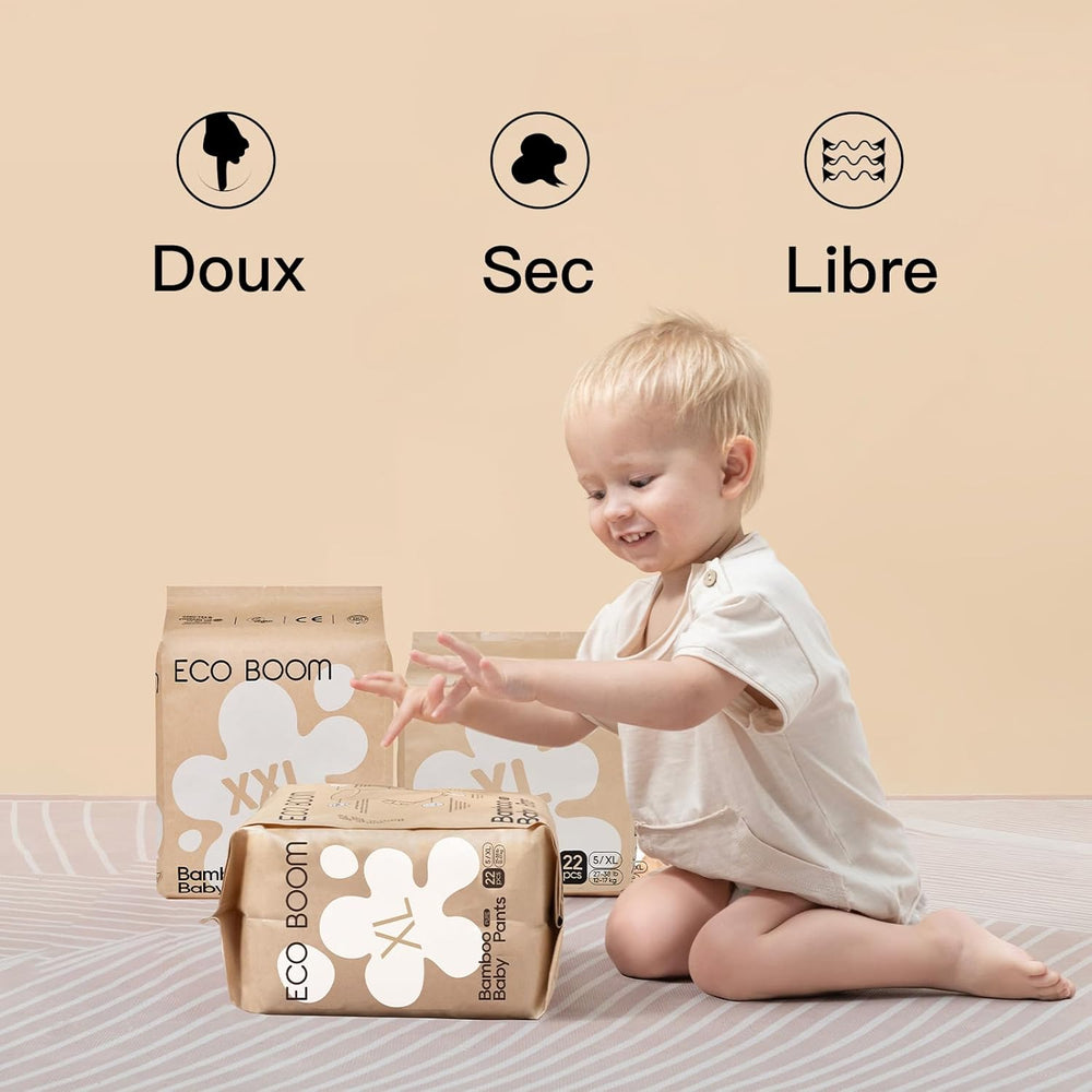 ECO BOOM Couches pour bébé en bambou - Taille 6 (20 kg), Couches pull-up à base de plantes (17 pièces) - Bio de qualité supérieure, sans parfum, respectueuses de la peau, super absorbantes