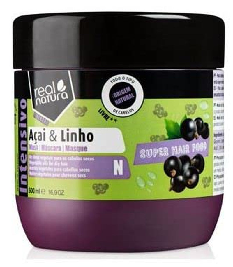 - Super Hair Food Mask Açaí et Linseed 500 ml - Unisexe - Soin intensif pour des cheveux forts et sains Naty Shop Hair Mask Titre par défaut