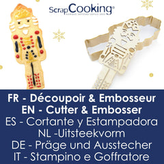 ScrapCooking - Set d'Emporte-pièces + Embosseur Casse-Noisette en Bois - Emporte-pièce de Noël en Acier Inoxydable pour Biscuits en Relief - Accessoire de Moule de Cuisson Sablé - Couleur Or - 2097
