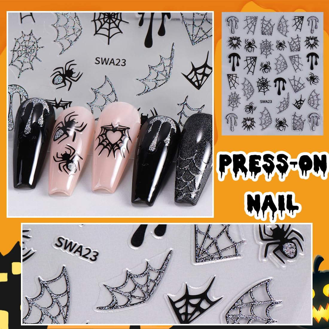Autocollants d'ongles 3D Halloween, autocollants d'ongles stéréoscopiques 5D, décorations d'ongles, accessoires de conception d'ongles 5 pièces
