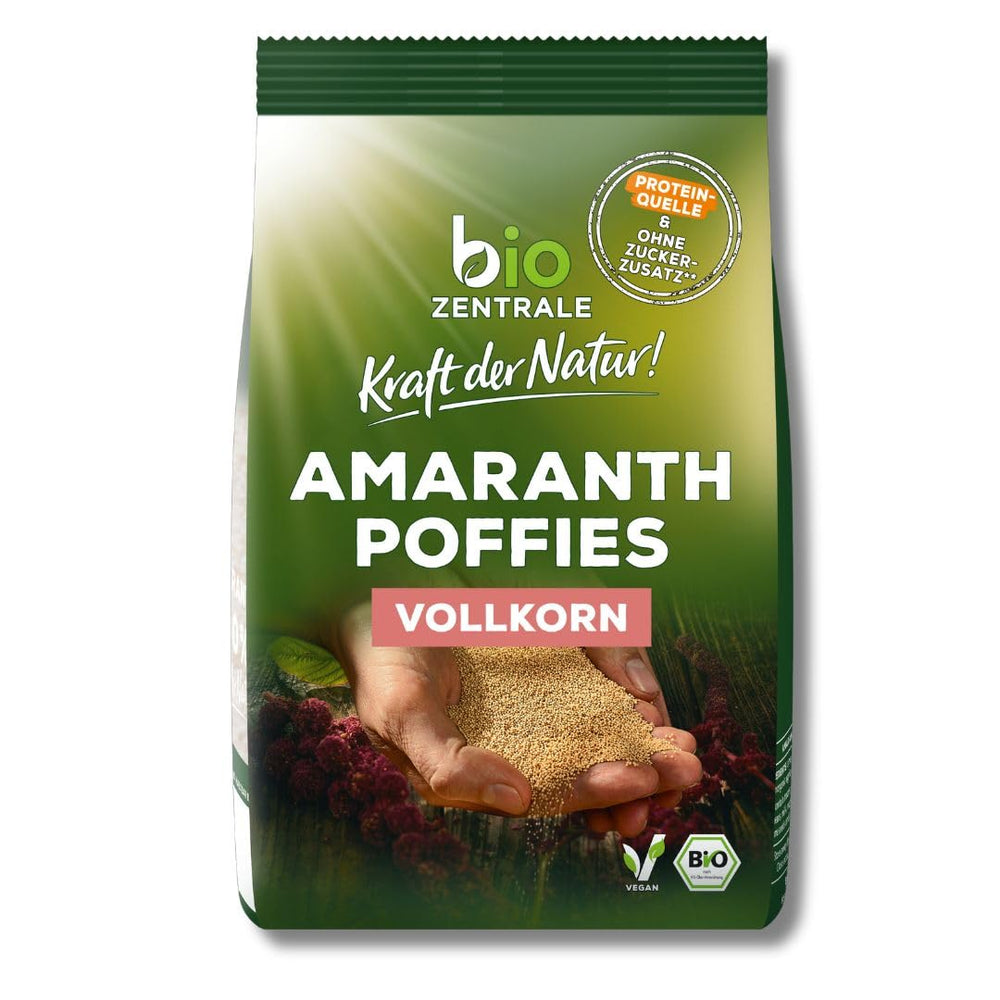Bouffées d'amarante biocentrale | 125g | végétalien | petits grains d'amarante expansés | source de protéines | pour le muesli, le yaourt et les bols de petit-déjeuner colorés