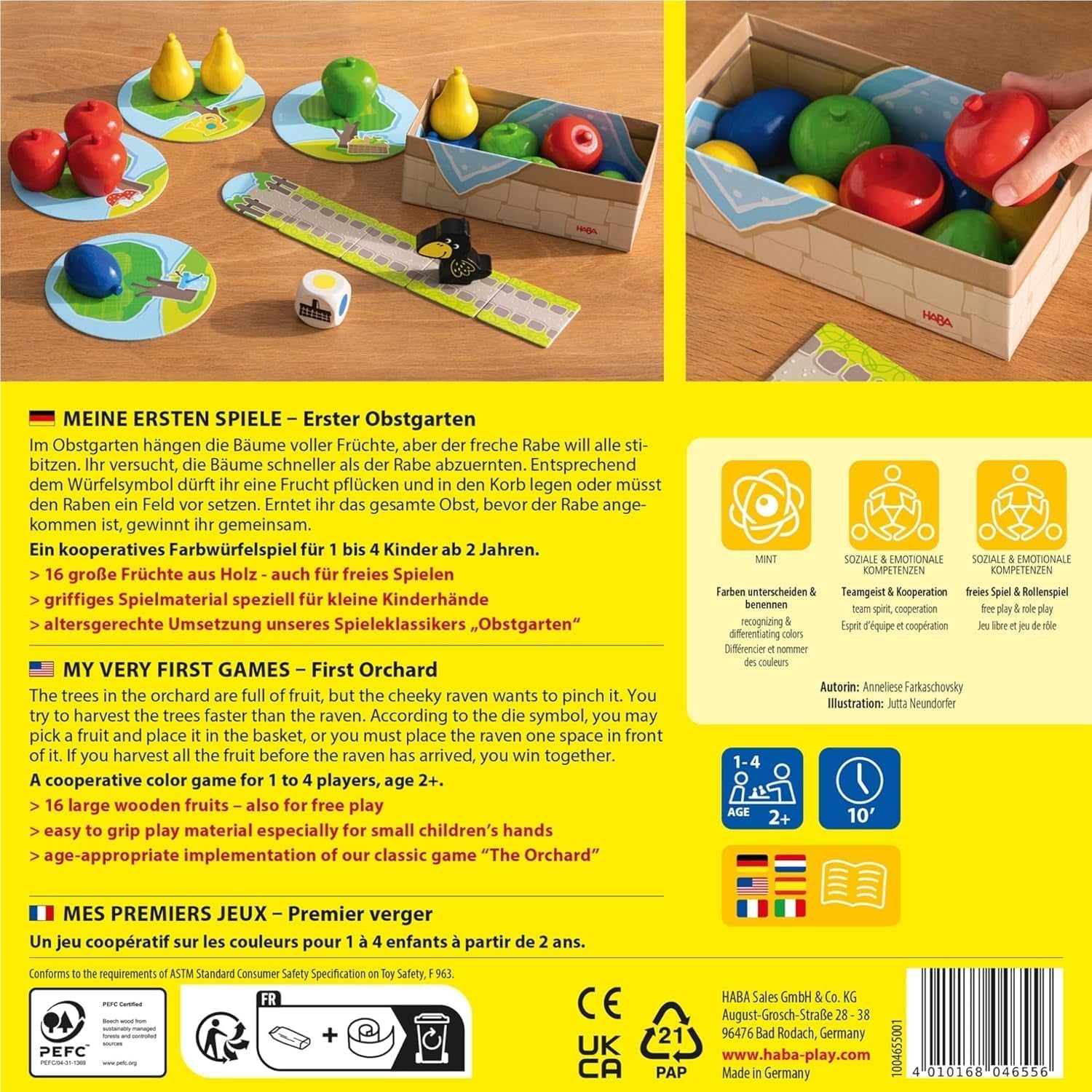 HABA Premier Verger – Mes premiers jeux : Jeu de société et familial sur les couleurs et les formes, Jouet classique en bois pour les tout-petits à partir de 2 ans – 1004655001