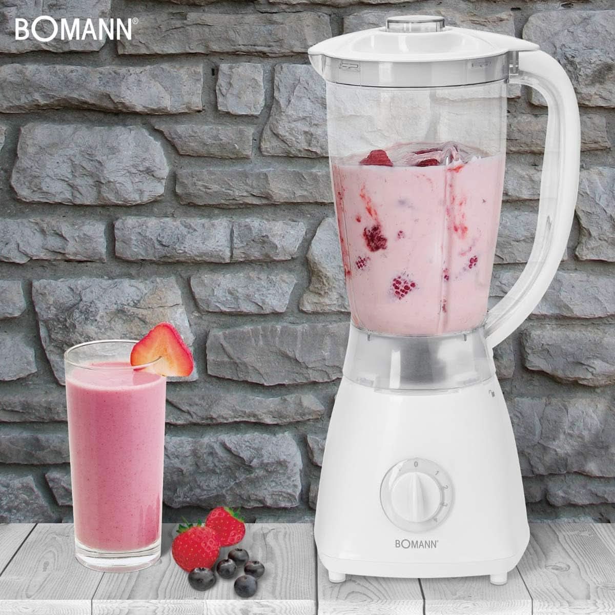 Bomann 378 CB Universalmixer Zum Pürieren, Schlagen, Zerkleinern, Shaken et Mixen, Ice Crush-Funktion, Kraftvoller 500 Watt-Motor, Abnehmbarer Mixbehälter Mit 1.5 Liter, Edelstahlmesser, Weiß, UM 378 CB Kitchen Naty Shop