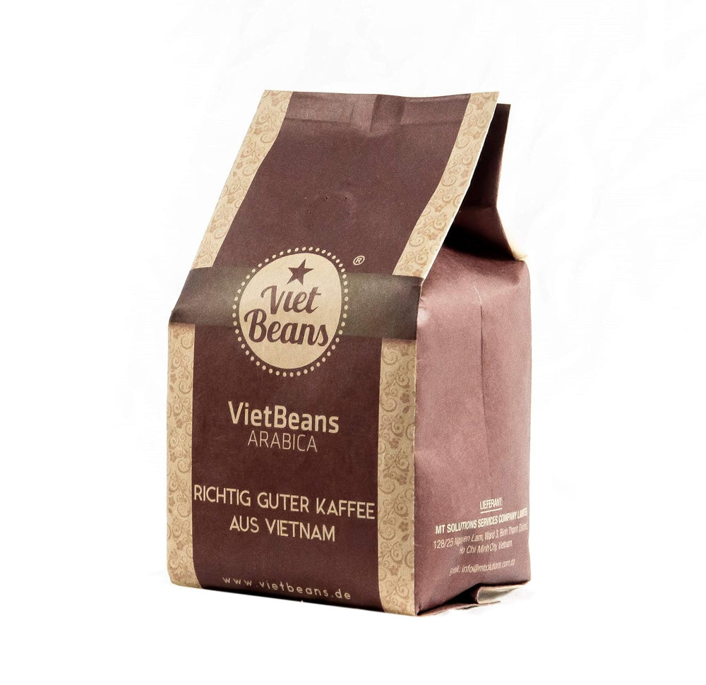 VietBeans 100% Arabica Gemahlener Röstkaffee - Kaffee säurearm gemahlen - Fruchtiger Hochlandkaffee mit Nebennote Karamell und Honig - Leicht bittere Süße - 250g
