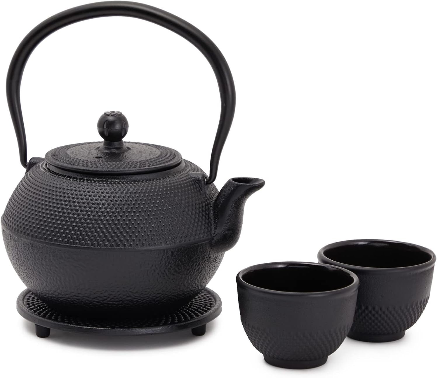 Juvale Service à thé japonais avec théière en fonte (1200 ml), soucoupe et 2 tasses, service à thé de style Tetsubin, noir