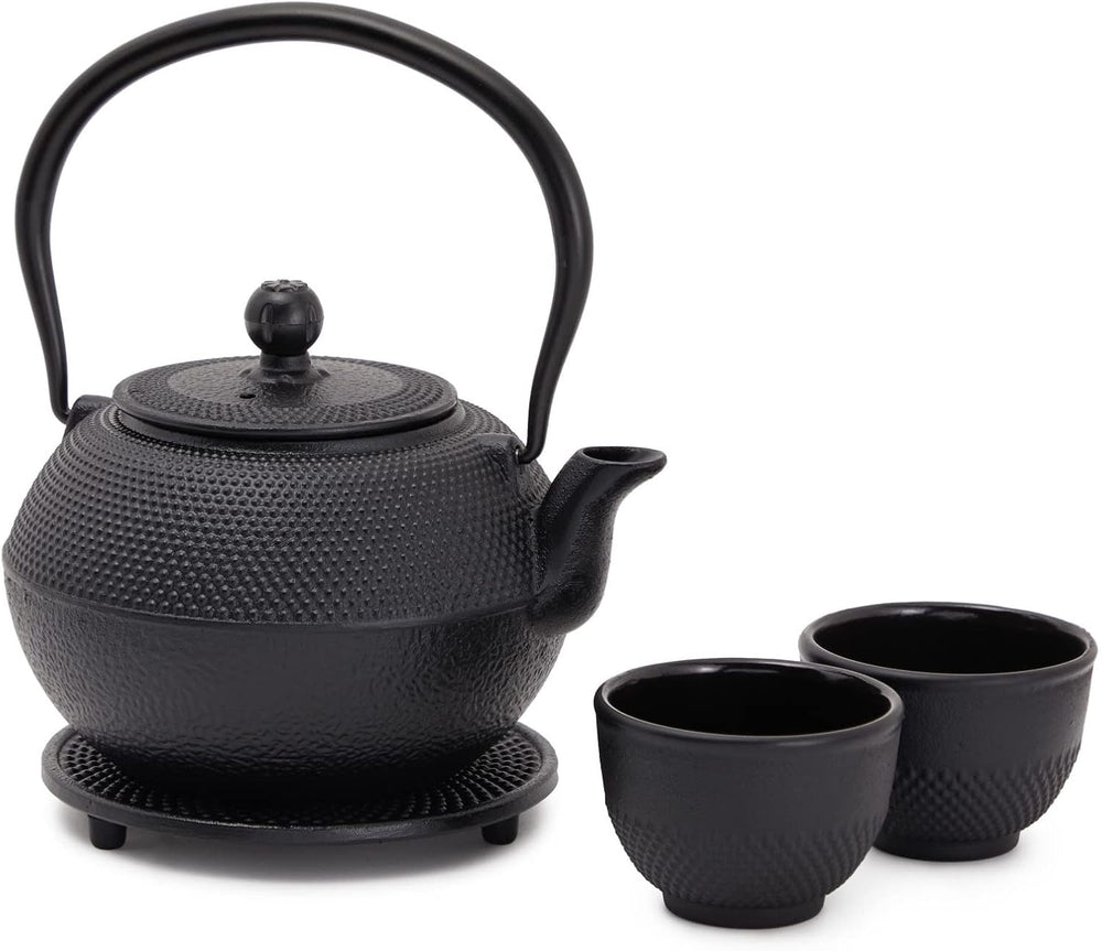 Juvale Service à thé japonais avec théière en fonte (1200 ml), soucoupe et 2 tasses, service à thé de style Tetsubin, noir