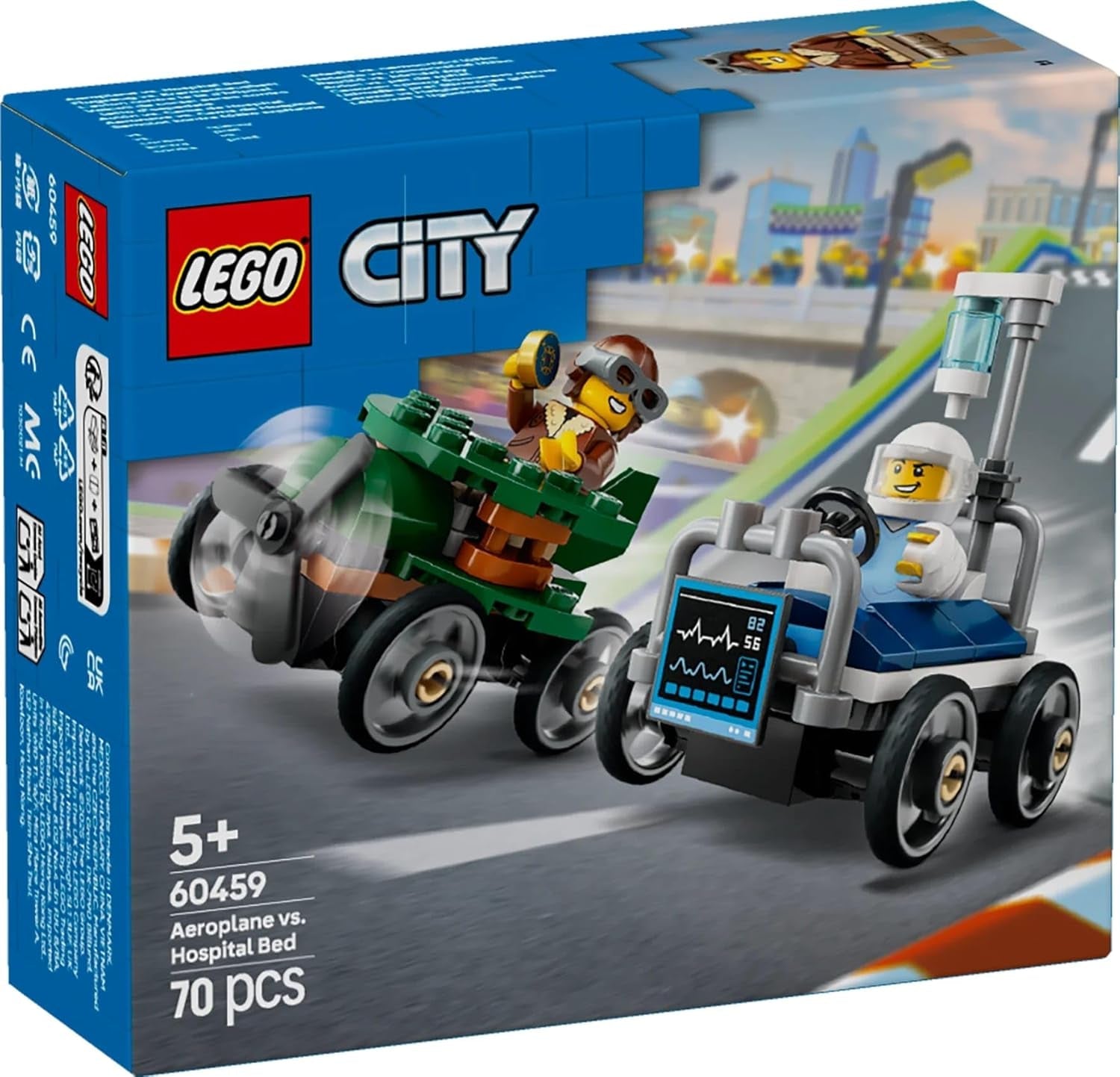 LEGO City Avion contre. Kit de voiture de course avec lit d'hôpital - Boîte à savon pour garçons et filles à partir de 5 ans - Jeu de construction avec 2 figurines - Cadeau d'anniversaire et de vacances 60459 Jeux de construction Besuche den LEGO-Store