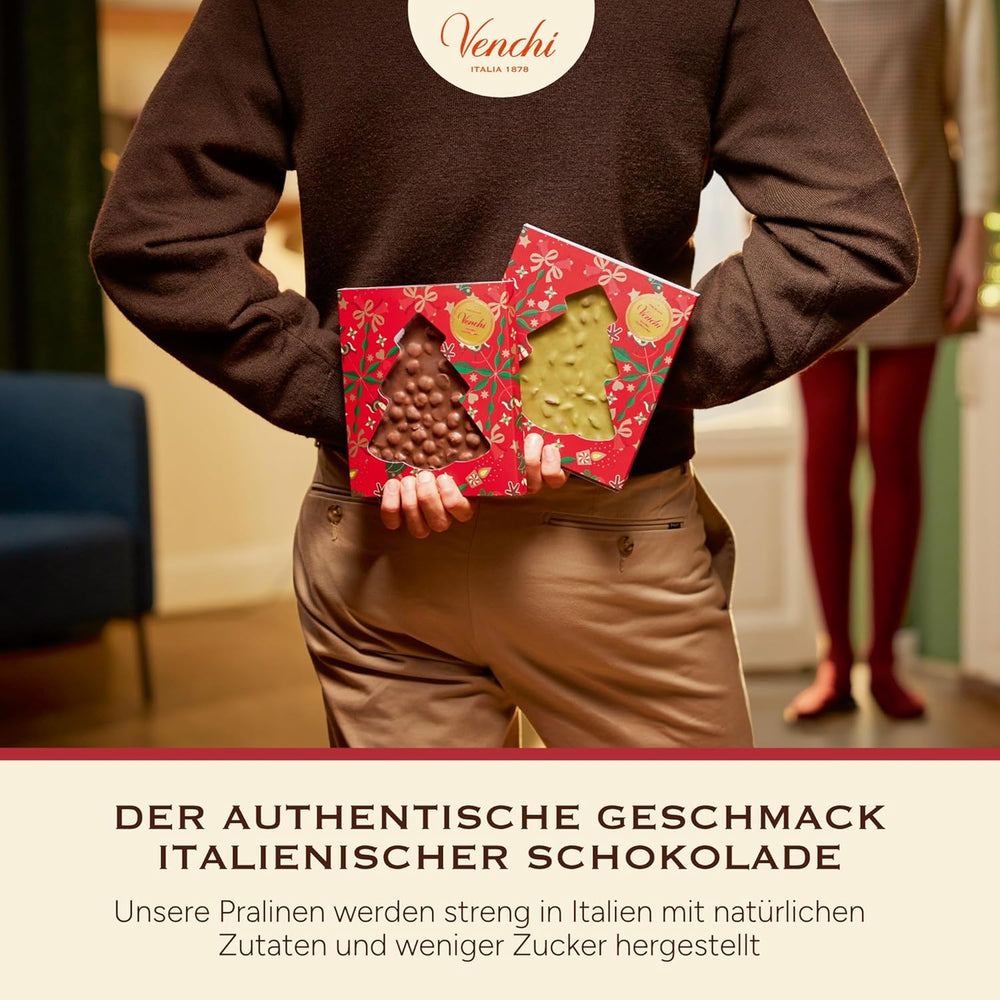 Venchi, Brutto&Buono, Barre de Chocolat au Lait en Forme de Sapin "Noisette de la Forêt du Piémont" Fait Main, 200g, Sans Gluten, Collection de Noël en Édition Limitée, Idée Cadeau