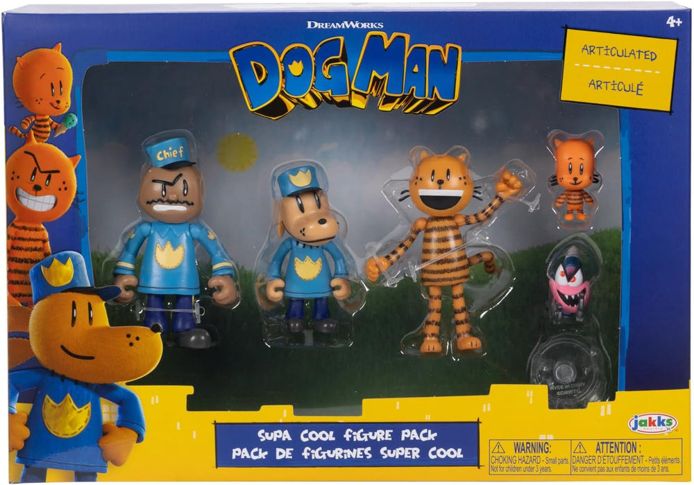 Ensemble multipack de figurines d'action Dog Man Movie de Jakks Pacific, comprenant des figurines mobiles de 6 cm - des jouets inspirés du film Lil Petey, Petey, Chief et Flippy ! Figurines Naty Shop
