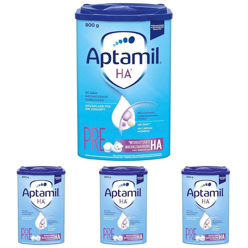 Aptamil HA PRE - Préparation pour nourrissons dès la naissance avec DHA Sans lactose Sans huile de palme Aliments pour bébés Lait en poudre 800 g (Pack de 4)