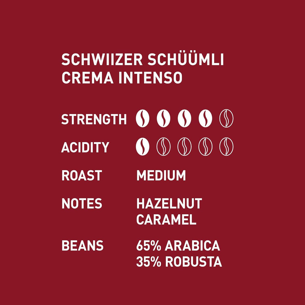 Schwiizer Schüümli Intenso, grains de café Arabica/Robusta, corsé et intense, idéal pour machines à expresso automatiques, force 4/5, torréfaction moyenne, Rainforest Alliance, 1kg