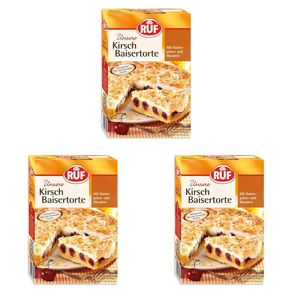 RUF Apfeltorte, Backmischung Für Eine Apfel-Torte Mit Sahne-Creme et Zimt-Zucker, Apfel-Zimt-Torte, Vegan Naty Shop Kirsch-Baiser-Torte 350 G (Packung Mit 3)
